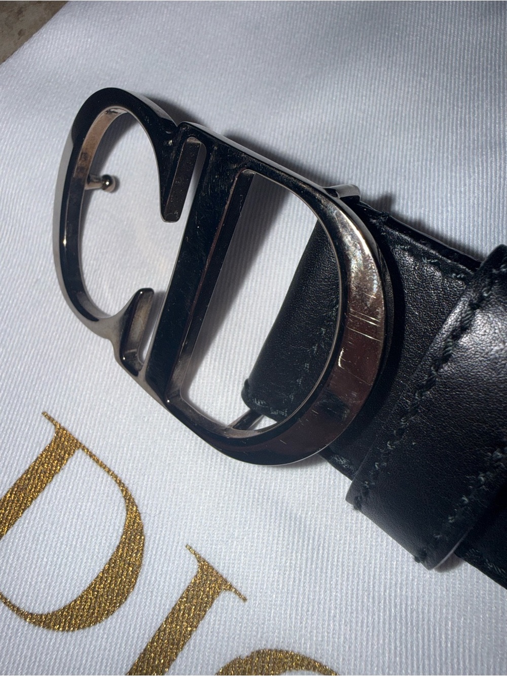 Dior Unisex Black Leather CD Logo Belt - Picture 3 of 6